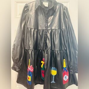 Black Fantastic Fawn Dress with Colorful Bottle Embroidery